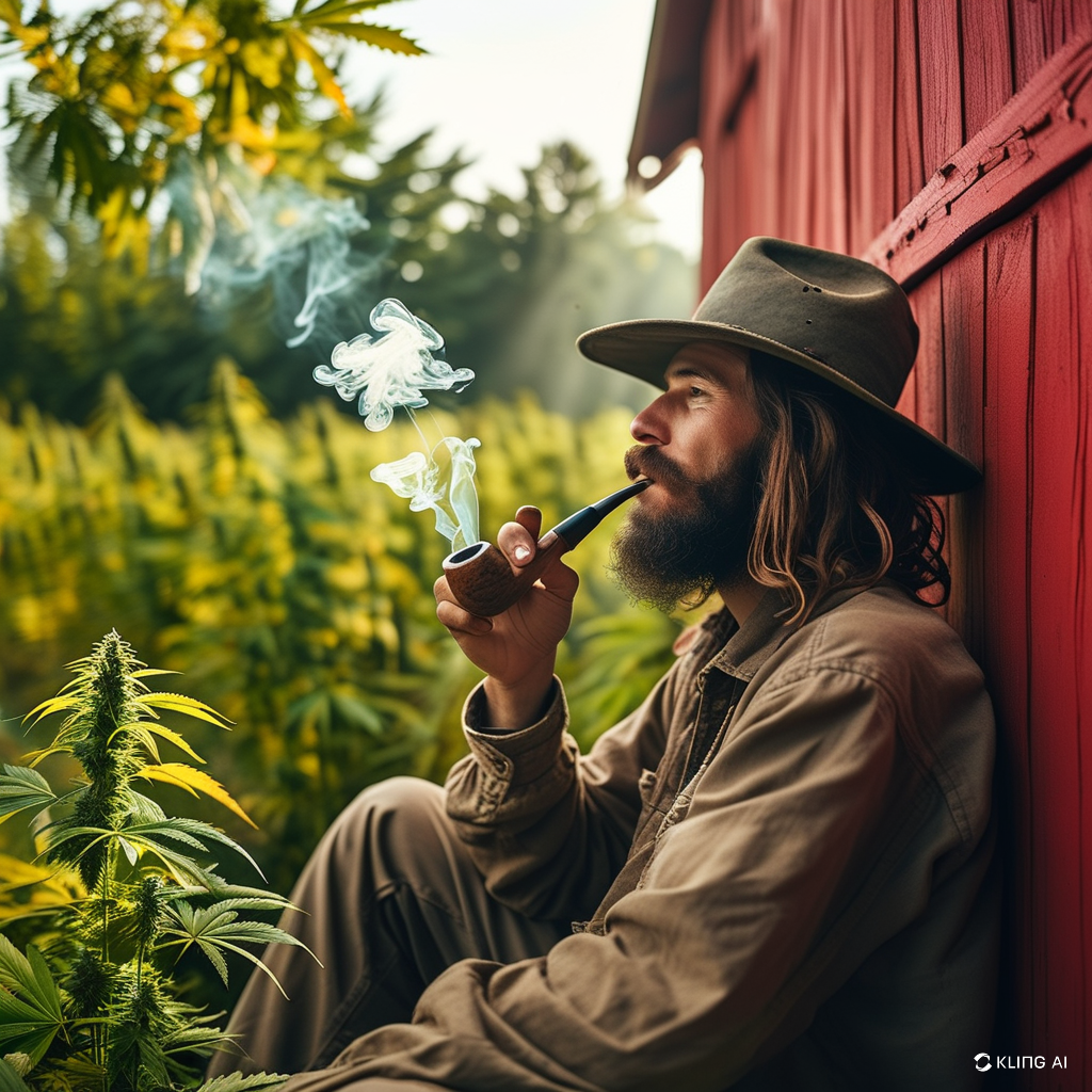 cannabis farmer smoking on his farm