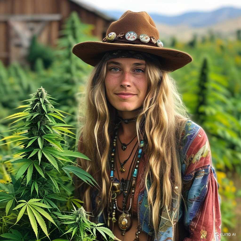 Hippy girl next to cannabis